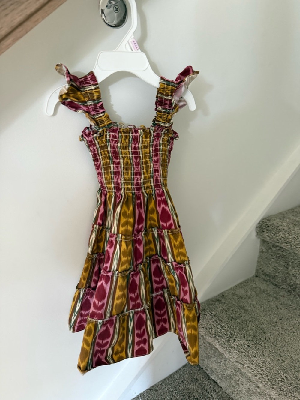 Hill House Girls Smocked Tiered Dress in Mustard & Magenta